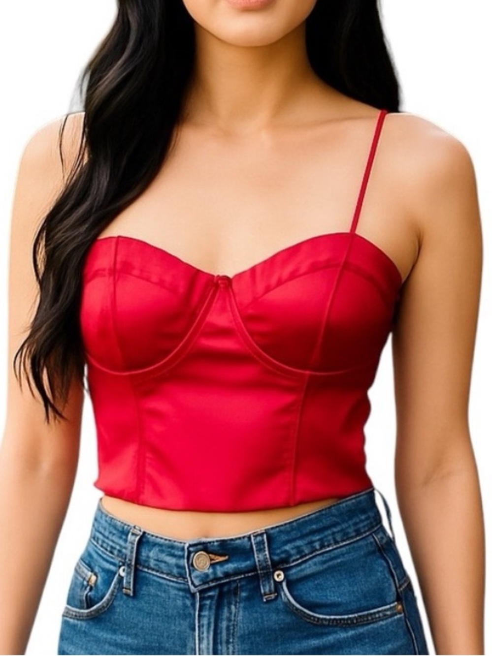 JASON WU RED SATIN CORSET BUSTIER ADJUSTABLE STRAPS CROPPED TOP M
